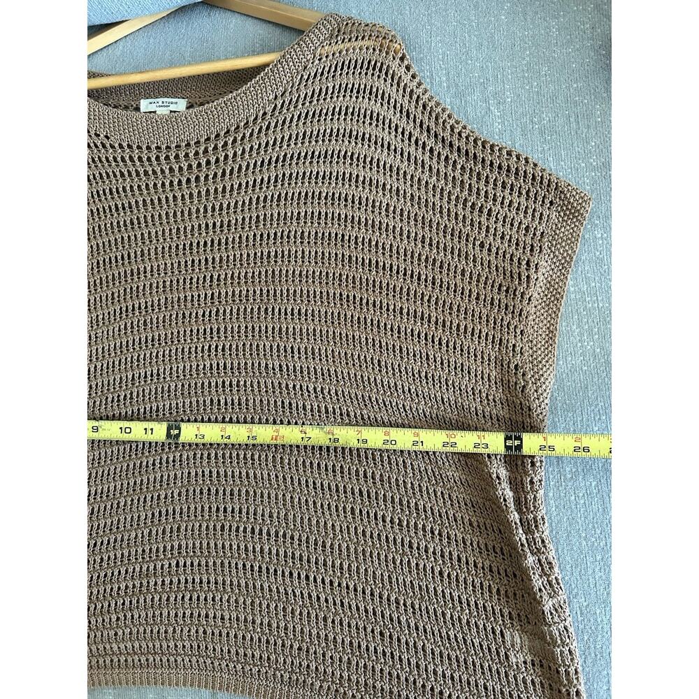 Crochet Tan Linen Blend Sweater Top L Open Knit Beachy Festival Coachella Boho - Picture 8 of 10